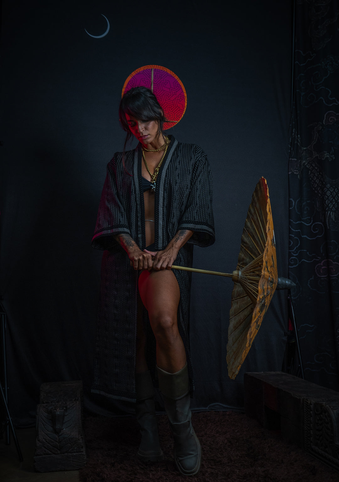 Open Kimono / Indonesian Woven Super Black Reversible - TRIBAL TRAILS